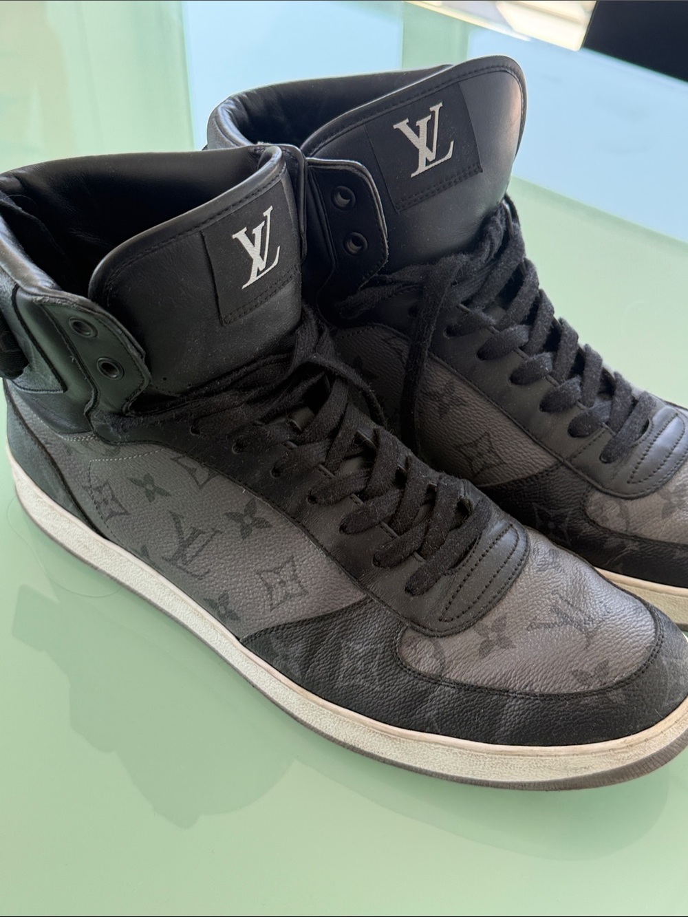 Louis Vuitton Black Monogram High-Top Sneakers with White Sole